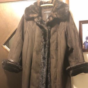 Lane Bryant Suede Coat with Faux Fur Trim